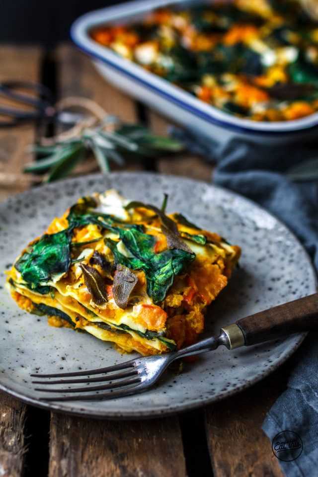 Лазанья с уткой шпинатом и грибами
