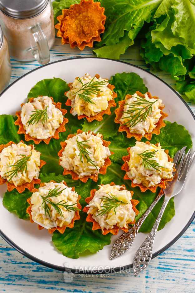 Тарталетки с курицей сыром и кукурузой